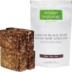African Black Soap (1.32 lb / 4 bars x 150 grams) - by Amson Naturals -100% Natural Pure Authentic Traditionally Handmade in Africa (Ghana) - for Body Face Hair.