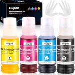 Hiipoo Sublimation Ink for EcoTank Supertank Inkjet Printers ET-2720 ET-2760 ET-2800 ET-15000 ET-2803 ET-2850 ET-3760 ET-4800 ET-4760 Heat Press Transfer on T-Shirt Mug (Autofill/ICC-Free/Anti-UV)
