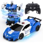 DEERC RC Car Transform Robot, 2.4GHz Remote Control Police Cars for Kids, 1:18 Scale Robot Toy Car W/One-Key Transformation, 360° Rotation, Auto Mode, Rechargeable Battery, Gift for Boys Girls