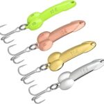 4 Pices Fishing Lures Fishing Spoons Treble Hooks Spinning Lures Hard Metal Spinner Baits kit, Gold, Silver, Rose Gold, Green