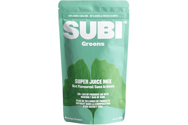 SUBI RAW Greens Superfood Powder NOT FLAVOURED DAILY VEGETABLE REPLACEMENT Boost Daily Well-Being and Feel Better MADE IN CANADA Raw Superfood Ingredients: Matcha, Kale, Barley Grass, Spirulina, Acai, Goji Berry 40 Day Supply