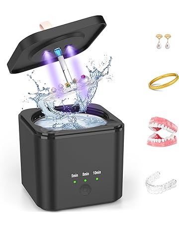HOTOIQ Ultrasonic Retainer Cleaner Machine, 45kHz Ultrasonic Cleaner for Dentures with Light, Portable Ultrasonic Cleaner for Aligner, Mouth Guard, Jewelry, Toothbrush Head (Black)