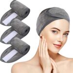 KinHwa Headbands for Washing Face Non-slip Make-up Headwraps Adjustable Hair Bands Fits All Head Sizes Perfect for Sports, Yoga, Workout or Bath 3 Pack - Gray