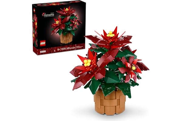 LEGO Icons Poinsettia Building Set - Artificial Flowers Christmas Decoration & Centerpieces for Table, Adults Ages 18+ - Gift Ideas for Mom, Dad, & Significant Other - 10370