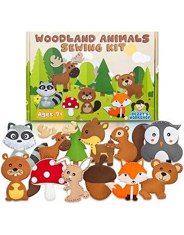 Dezzy's Workshop Sewing Kit for Kids - Woodland Animals Kids Sewing Kit - Make Your Own Stuffed Animal Kit - Felt Stitch Art and Craft Toys for Boys and Girls - Childrens DIY Crafting and Sewing