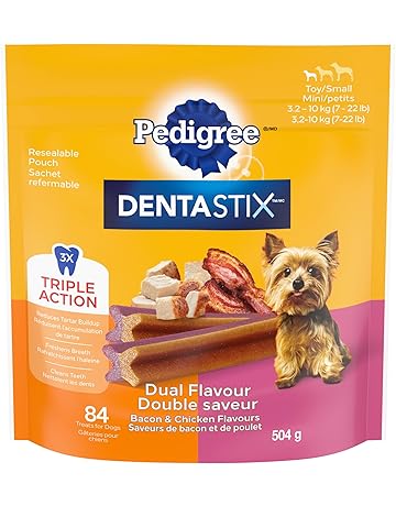 Pedigree Dentastix Oral Care Toy and Mini Breed Dog Treats Dual Flavour Bacon & Chicken Flavours, 84 Sticks