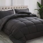 All Season Queen Size Comforter Set 3 PCs, Premium 350GSM Soft Quilted Down Alternative Comforter+2 Pillow Shams with Corner Tabs-Machine Washable Dark Grey, Queen（88 * 88）