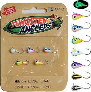 Tungsten 4 Anglers-97% Pure Tungsten Ice Fishing Jigs 5mm 1/16oz #12|Tear Drop Fishing Lures for Perch, Sunfish, Blue Gill, Lake Herring, White Fish, Walleye