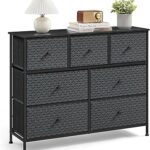 SONGMICS Dresser for Bedroom, Chest of Drawers, Closet Organizer and Storage Cabinet with 7 Fabric Drawers, Metal Frame, Ebony Black and Ink Black ULTS117B01