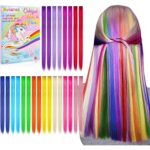 Kyerivs Colored Clip in Hair Extensions 22inch Rainbow Heat-Resistant Straight Highlight Hairpieces Cospaly Fashion Party Christmas Gift For Kids Girls 12 Color in 24 pcs
