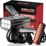 9500 Lumens Bike Headlight and Tail Light Set for Night Riding, 10000 mAh USB Rechargeable 6 LED Bicycle Light, 5+5 Modes Bike Lights Front and Back Runtime 60+Hrs, IPX5 Waterproof, Power Bank Feature