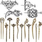 4 Pieces Retro Sliver Celtic Hair Slide Hairpins and 11 Pieces Vintage Bronze Hair Sticks Hair Chopstick Vintage Hair Sticks Celtic Knot Viking Jewelry Hair Slide Pin Hair Accessories for Women Girls