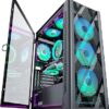 MUSETEX ATX PC Case, 6 x 120 mm PWM ARGB Fans pre-Install, Polygonal Mesh Gaming PC Case, Opening Tempered Glass Side Door Computer Case, Mid-Tower Case, USB 3.0 x 2, Black, NN8