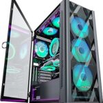 MUSETEX ATX PC Case, 6 x 120 mm PWM ARGB Fans pre-Install, Polygonal Mesh Gaming PC Case, Opening Tempered Glass Side Door Computer Case, Mid-Tower Case, USB 3.0 x 2, Black, NN8
