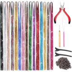 15 Colors Hair Tinsel Kit with Tools, 47 Inches 2550 Strands Heat Resistant Glitter Hair Extensions for Women and Girls, Sparkling Shiny Fairy Hair Tinsel for Christmas New Year Holiday Cosplay Party