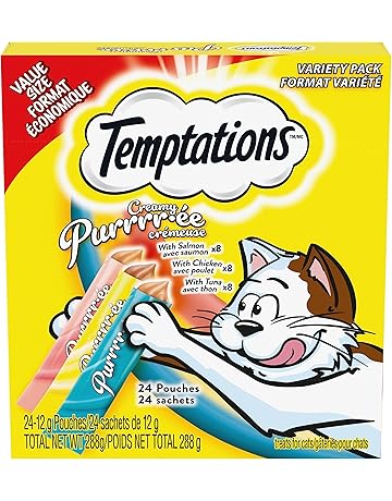 Temptations Creamy Puree Adult Lickable Cat Treats with Chicken & Salmon & Tuna Variety Pack, 24 Pouches, 288g