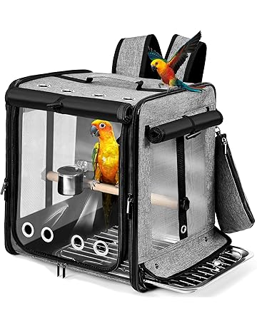 SUERTREE Bird Carrier Bag with Indestructible Stainless Steel Mesh X-Large, Bird Travel Cage with Stand, Parrot Backpack Easy to Clean, Bird Travel Bag, Pet Transparent Breathable Travel Cage